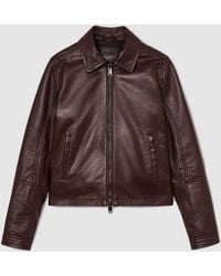 Reiss - Leather Zip-Through Moto Jacket - Lyst