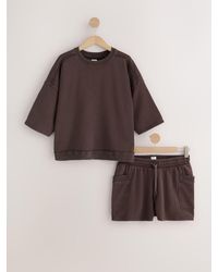 Next - Chocolate Sweatshirt And Short Loungewear Set - Lyst