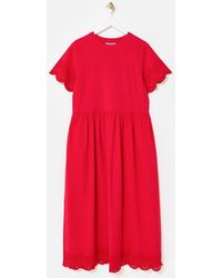 Oliver Bonas - Scalloped Broderie Midi 100% Cotton T-Shirt Dress - Lyst