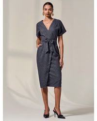Jolie Moi - Short Sleeve Tie Waist Midi Dress - Lyst