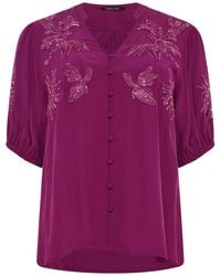 M Com - Short Sleeve Embellished Blouse - Lyst