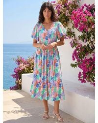 Roman - Abstract Print Button Midi Dress - Lyst