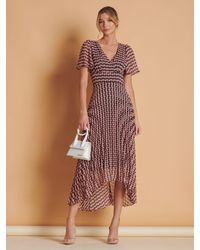 Jolie Moi - Pleated Dip Hem Chiffon Maxi Dress - Lyst
