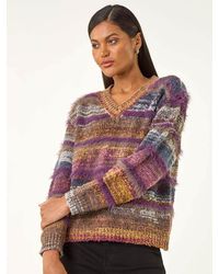 Roman - Textured Stripe V-Neck Knit Jumper - Lyst