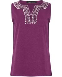 M Com - Embroidered Notch Neck Top - Lyst