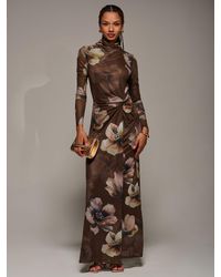 Jolie Moi - High Neck Long Sleeve Mesh Maxi Dress - Lyst