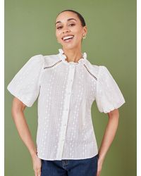 Yumi' - Broderie Anglaise Puff Sleeve Shirt - Lyst