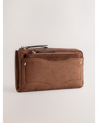 Next - Tan Suedette Large Zip Purse - Lyst