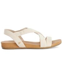 Dune - Cream Wide Fit Leather Landies Cross Strap Comfort Flat Sandals - Lyst