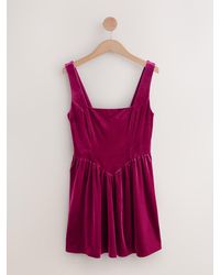 Next - Velvet Square Neck Waisted Mini Dress - Lyst