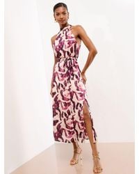 Lipsy - Printed Halter Neck Ruched Sleeveless Midi Dress - Lyst