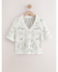 Next - Häkelstrick-Polo-Top Mit Offenem Halsausschnitt - Lyst