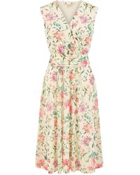 Yumi' - Floral Print Mesh Stretch Midi Dress With Pockets - Lyst