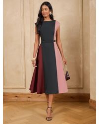 Love & Roses - Tailored Colour Block Belted Sleevless Midi Dress - Lyst