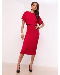 Lipsy - Short Sleeve Button Detail Blouson Bodycon Midi Dress - Lyst