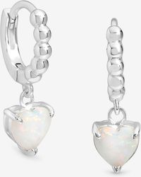 Simply Silver - Polished And Opal Heart Hoop Earrings - Lyst