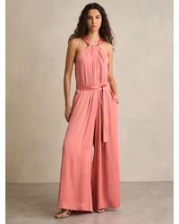 Reiss - Petite Satin Wide-Leg Draped Jumpsuit - Lyst