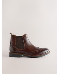 Next - Brogue Leather Chelsea Boots - Lyst