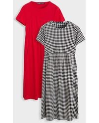 Threadbare - Gingham/ 100% Cotton Jersey Midi Smock Dress With Pockets 2 Pack - Lyst