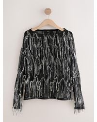 Next - Sequin Tassel Long Sleeve Slash Neck Top - Lyst