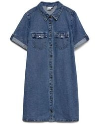 Vero Moda - Short Sleeve Button Down Denim Dress - Lyst