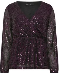 M Com - Sequin Wrap Long Sleeve Top - Lyst