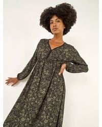 Roman - Floral Print V-Neck Stretch Midi Dress - Lyst