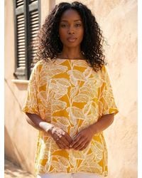 Roman - Leaf Print Buttoned Back Top - Lyst