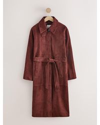 Next - Tan N. Premium Suede Belted Trench Coat - Lyst