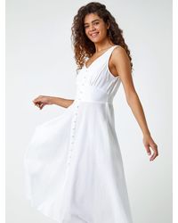 Roman - Textured Stripe Button Detail Midi 100% Cotton Dress - Lyst