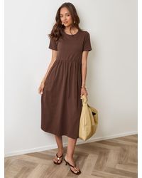 Threadbare - Chocolate Petite Jersey Midi Smock Dress With Pockets - Lyst