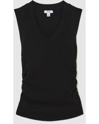 Reiss - Stretch-Cotton Rib Ruched V-Neck Vest - Lyst