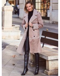 Sosandar - Zweireihiger Mantel Aus Velourslederimitat Und Lammfell - Lyst