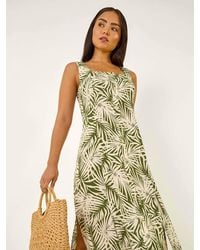 Roman - Petite Leaf Print Button Midi Dress - Lyst