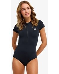 Roxy - Essentials Zipped Short Sleeve Logo Swimsuit - Lyst