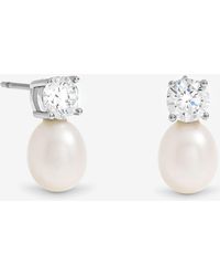 Jon Richard - Rhodium Plated Crystal And Fresh Water Pearl Drop Earrings - Lyst