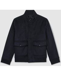 Reiss - Hadley - Navy Wool-blend Funnel-neck Bomber Jacket, L - Lyst