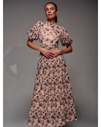 Jolie Moi - Puffy Sleeve Printed Mesh Maxi Dress - Lyst