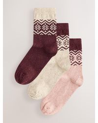 Next - Burgundy/ Fairisle Pattern Thermal Wool Blend Ankle Socks 3 Pack - Lyst