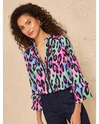 Love & Roses - Notch Neck 3/4 Flute Sleeve Button Through Blouse - Lyst