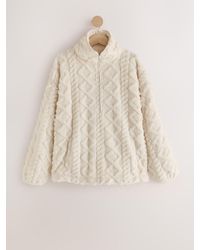 Next - Cream Borg Half Zip Chunky Cable Fleece - Lyst