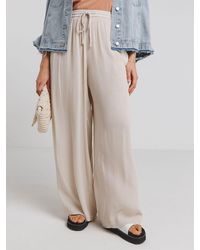 Simply Be - Wide Fit Tie Waist Crinkle Wide Leg Trousers - Lyst