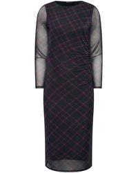 M Com - Petite Check Mesh Long Sleeve Dress - Lyst