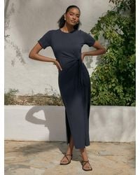 Threadbare - Tie Front Side Split 100% Cotton Jersey Midi Dress - Lyst