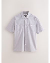 Next - Textured Stripe Short Sleeve 100% Cotton Shirt - Lyst
