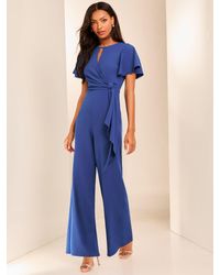 Lipsy - Overall Mit Flatterärmeln, Seitlichem Bindedetail Und Weitem Bein44 - Lyst
