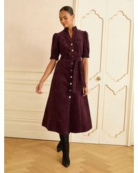 Love & Roses - Corduroy Scallop Trim Midi Dress - Lyst