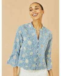 Yumi' - Daisy Broderie Shirt With Fluted Sleeves - Lyst