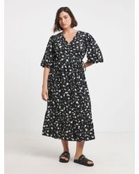 Simply Be - Puff Sleeve Woven Wrap Midi Dress - Lyst