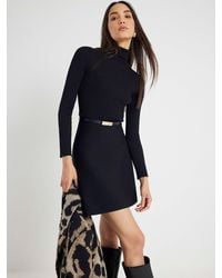 River Island - Crew Neck Belted Knitted Mini Dress - Lyst